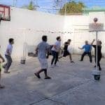 Students playing voleyball